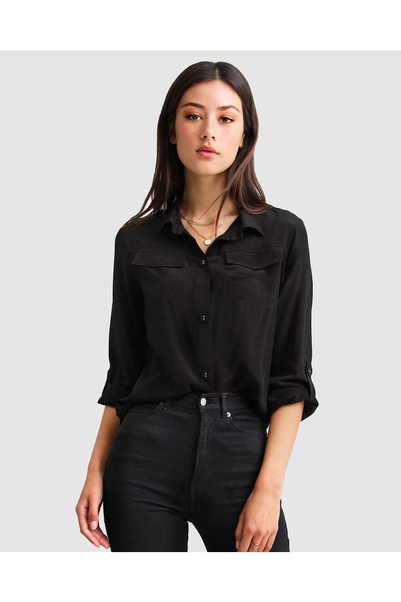 Eclipse Rolled Sleeve Blouse, Alternate, color, Black
