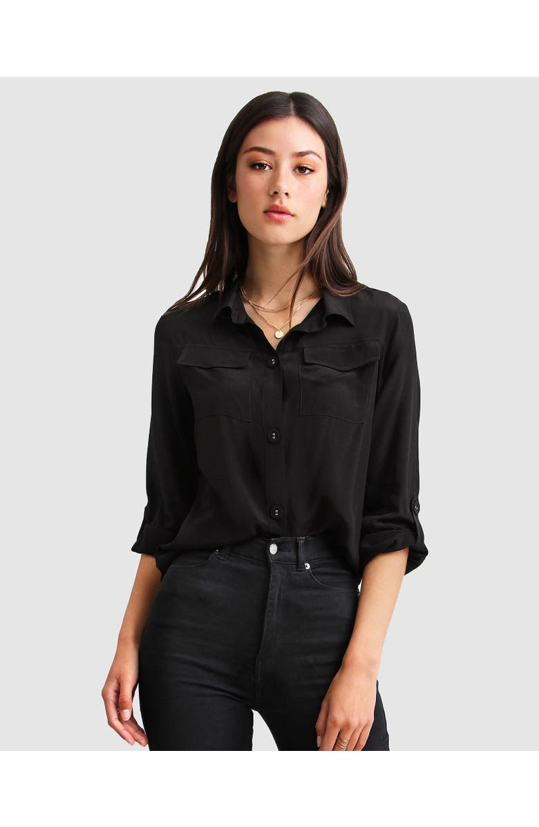 Belle & Bloom Eclipse Rolled Sleeve Blouse, Alternate, color, Black