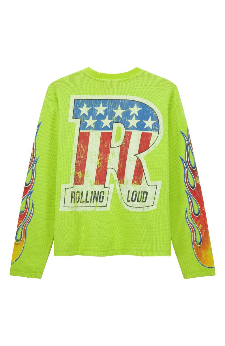 Rolling Loud Loud Racing Distressed Graphic Long Sleeve Thermal T-Shirt, Alternate, color, Neon Green