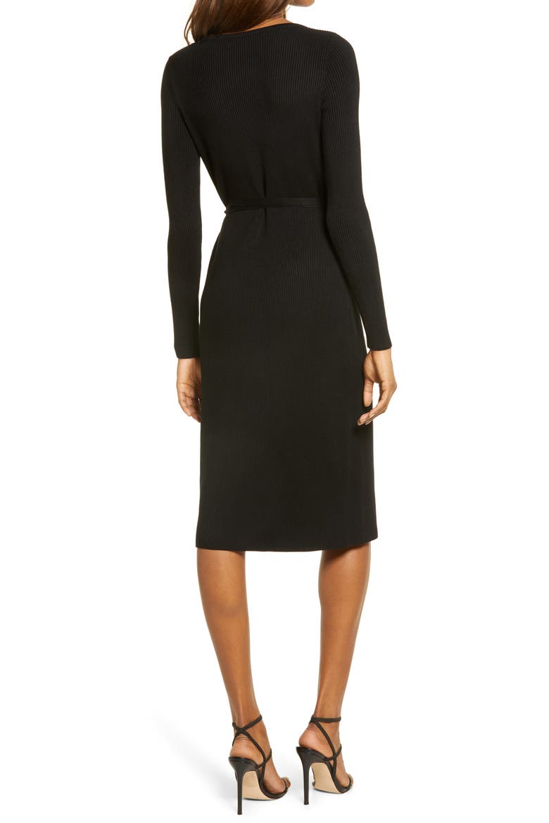 Everly Long Sleeve Wrap Sweater Dress, Alternate, color, JET BLACK