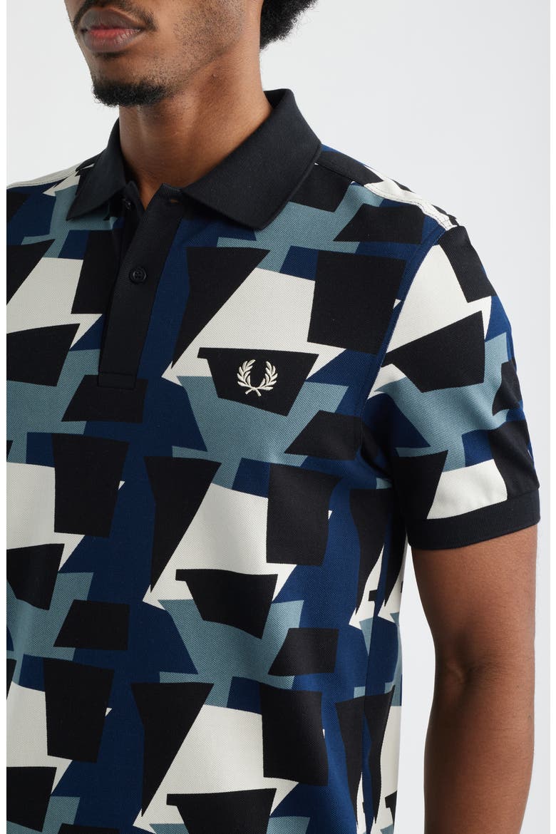 Fragment Print Polo, Alternate, color, BLUE/ ECRU