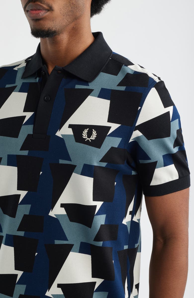 Fred Perry Fragment Print Polo, Alternate, color, Blue/ Ecru