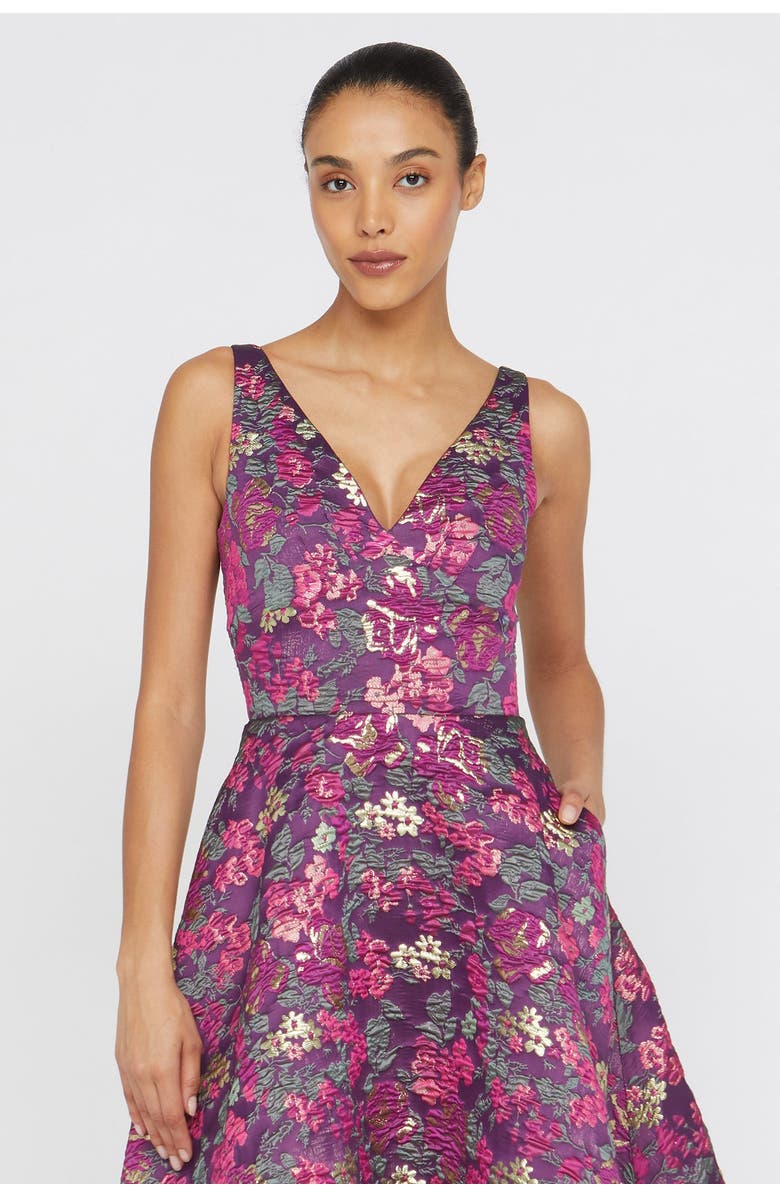 Theia Pia Jacquard Tea Length Dress, Alternate, color, 
