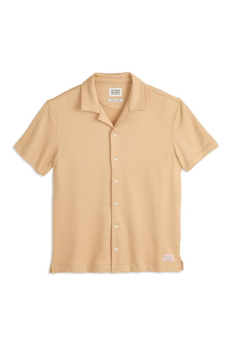 Popcorn Jersey Short Sleeve Button-Up Camp Shirt, Main, color, LIGHT PASTEL BROWN