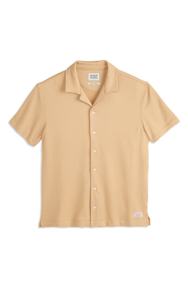 Scotch & Soda Popcorn Jersey Short Sleeve Button-Up Camp Shirt, Main, color, Light Pastel Brown
