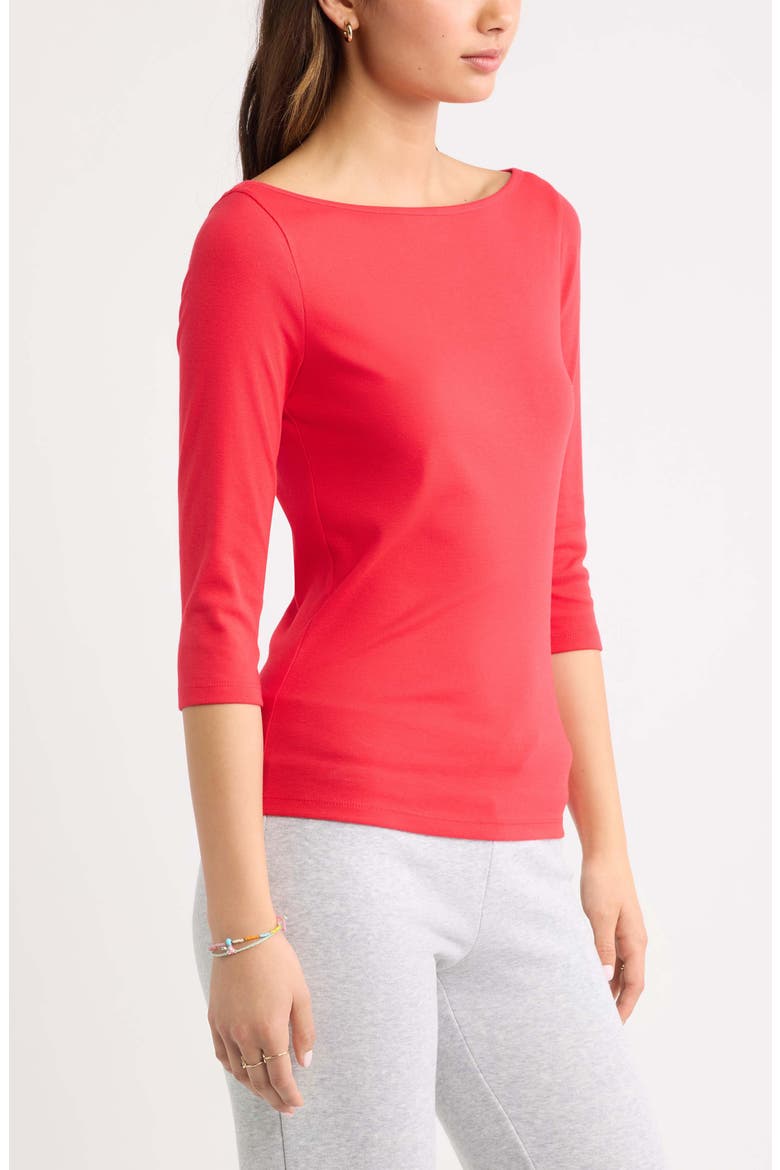 Boat Neck Three-Quarter Sleeve Top, Alternate, color, RED FESTIVE