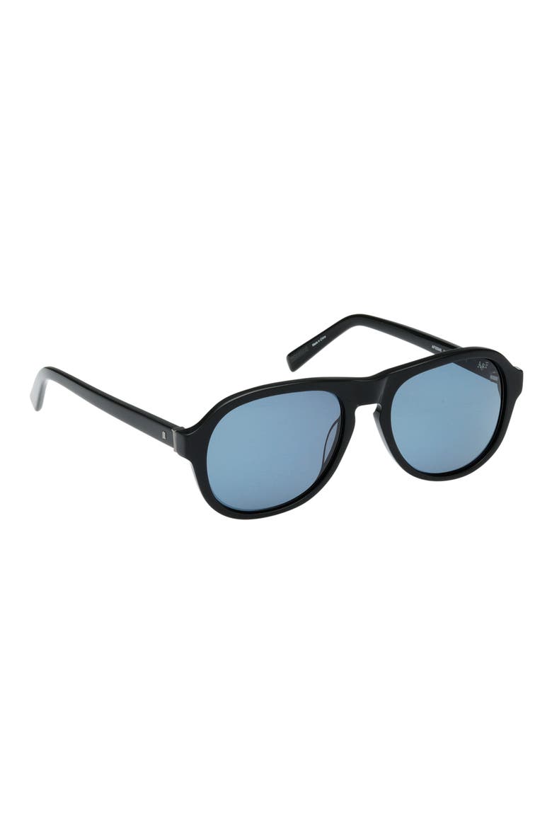 55mm Oval Sunglasses, Alternate, color, SHINY BLACK / BLUE