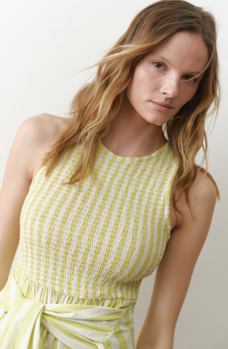 Marine Layer Darcy Smocked Poplin Maxi Dress, Alternate, color, Lime Stripe