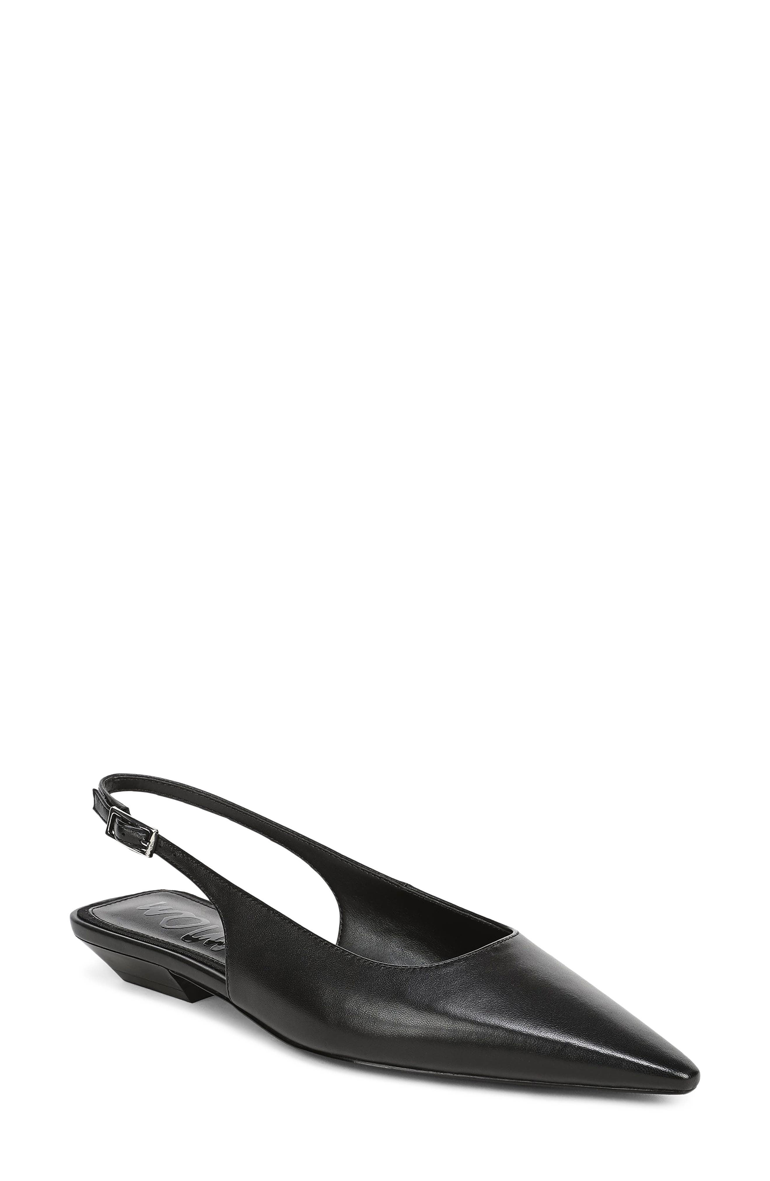 Netty Slingback Pointed Toe Flat, Main, color, BLACK