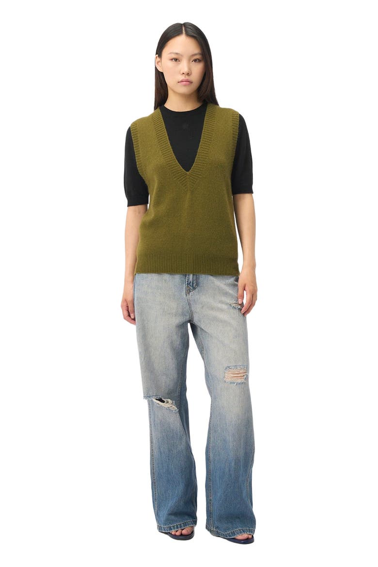 Women's Relaxed V-Neck Cashmere Vest, Main, color, olive drab