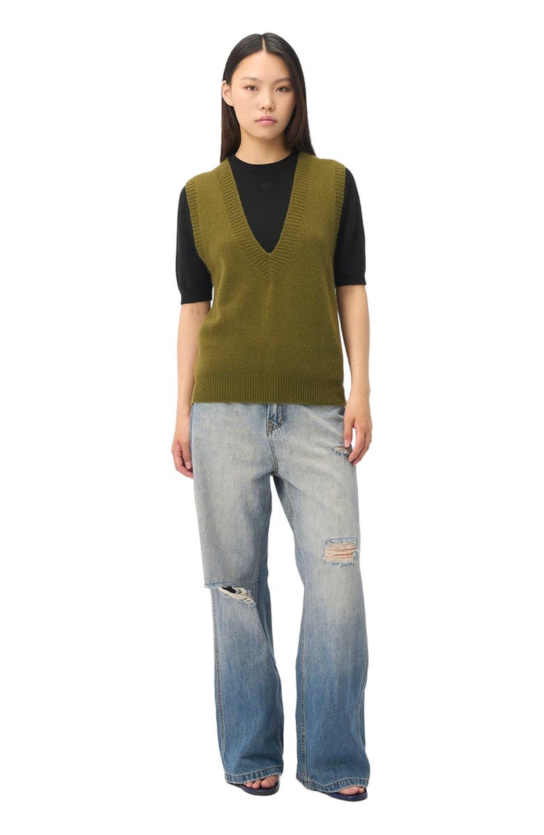 GOBI Mongolian Cashmere Women's Relaxed V-Neck Cashmere Vest, Main, color, Olive Drab