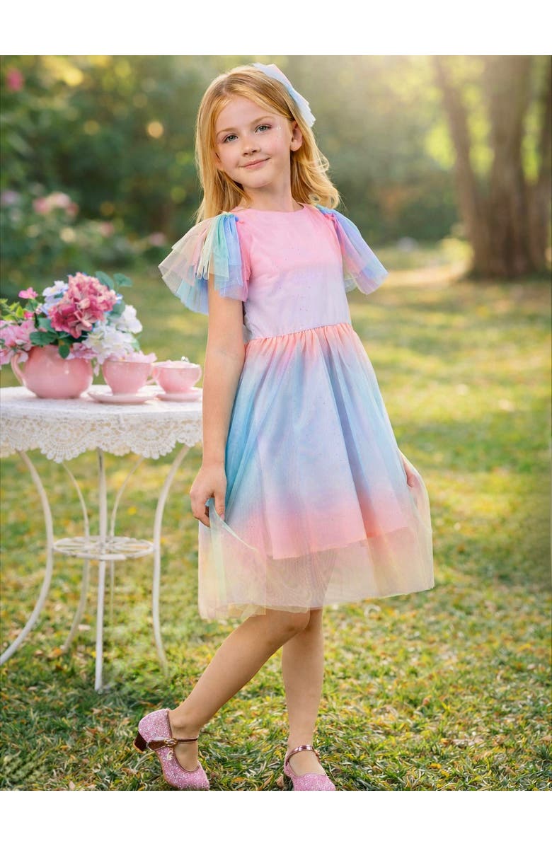 Mia Belle Girls Cotton Candy Dreams Flutter Sleeve Party Dress, Alternate, color, Pink