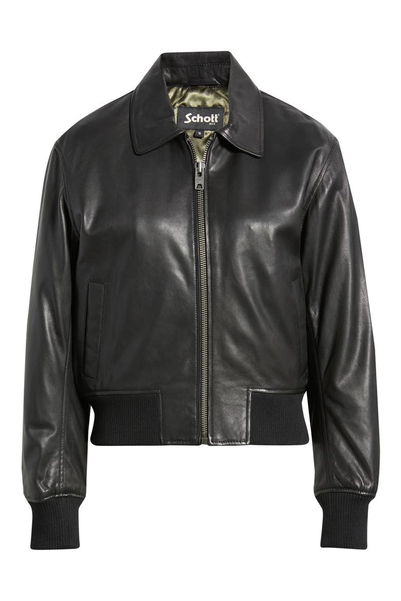 Leather Bomber Jacket, Alternate, color, BLACK