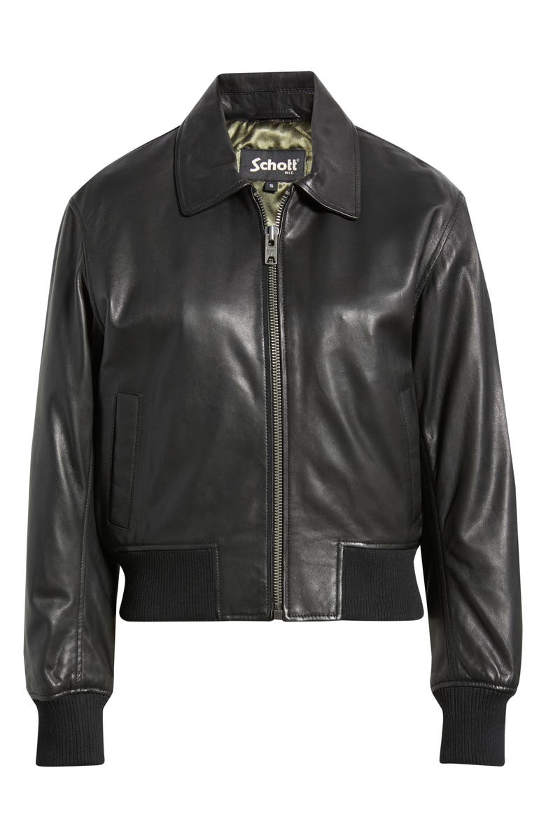 Schott NYC Leather Bomber Jacket, Alternate, color, Black