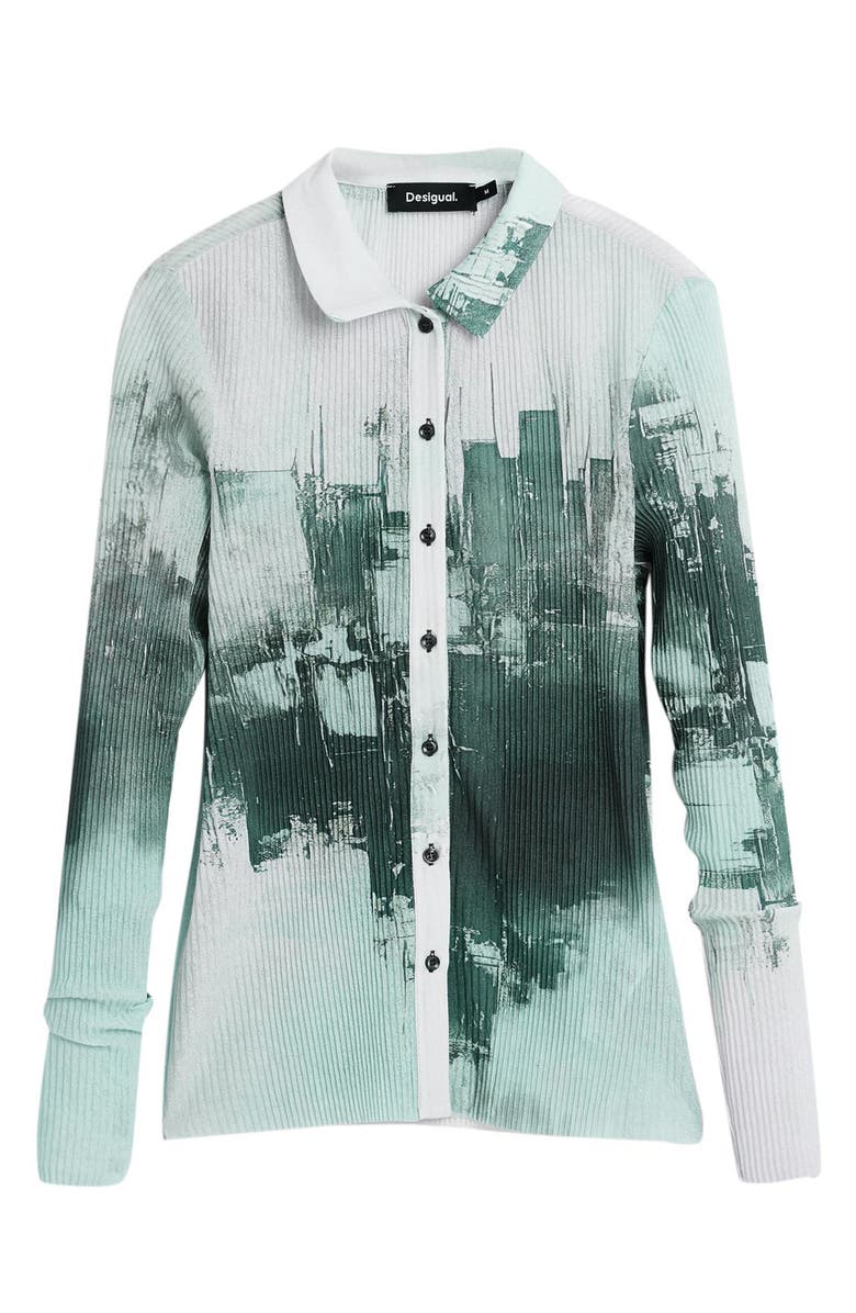Desigual Rib Button-Up Shirt, Alternate, color, Gray