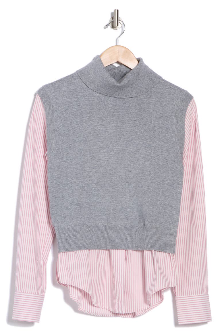 Aissa Long Sleeve Mixed Media Top, Alternate, color, HEATHER GREY/ STRIPE