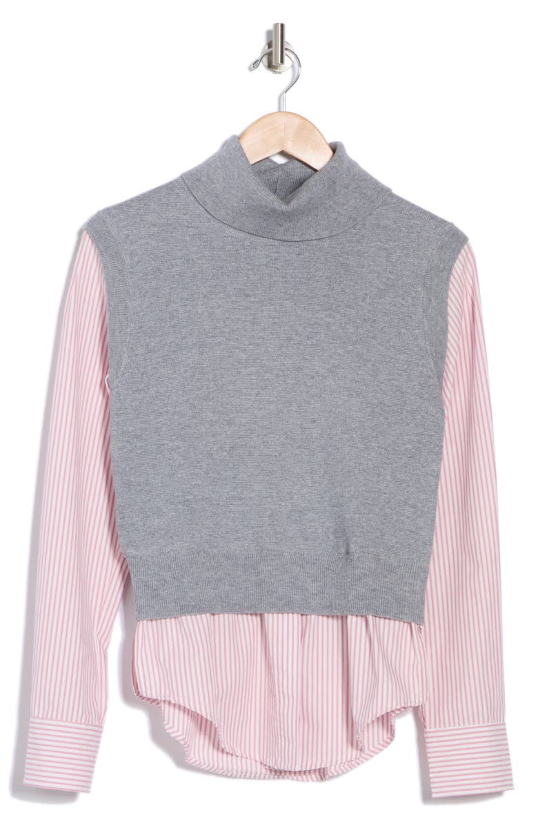 Derek Lam 10 Crosby Aissa Long Sleeve Mixed Media Top, Alternate, color, Heather Grey/ Stripe