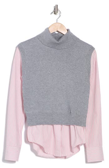 Derek Lam 10 Crosby Aissa Mixed-media Top In Heather Grey/stripe