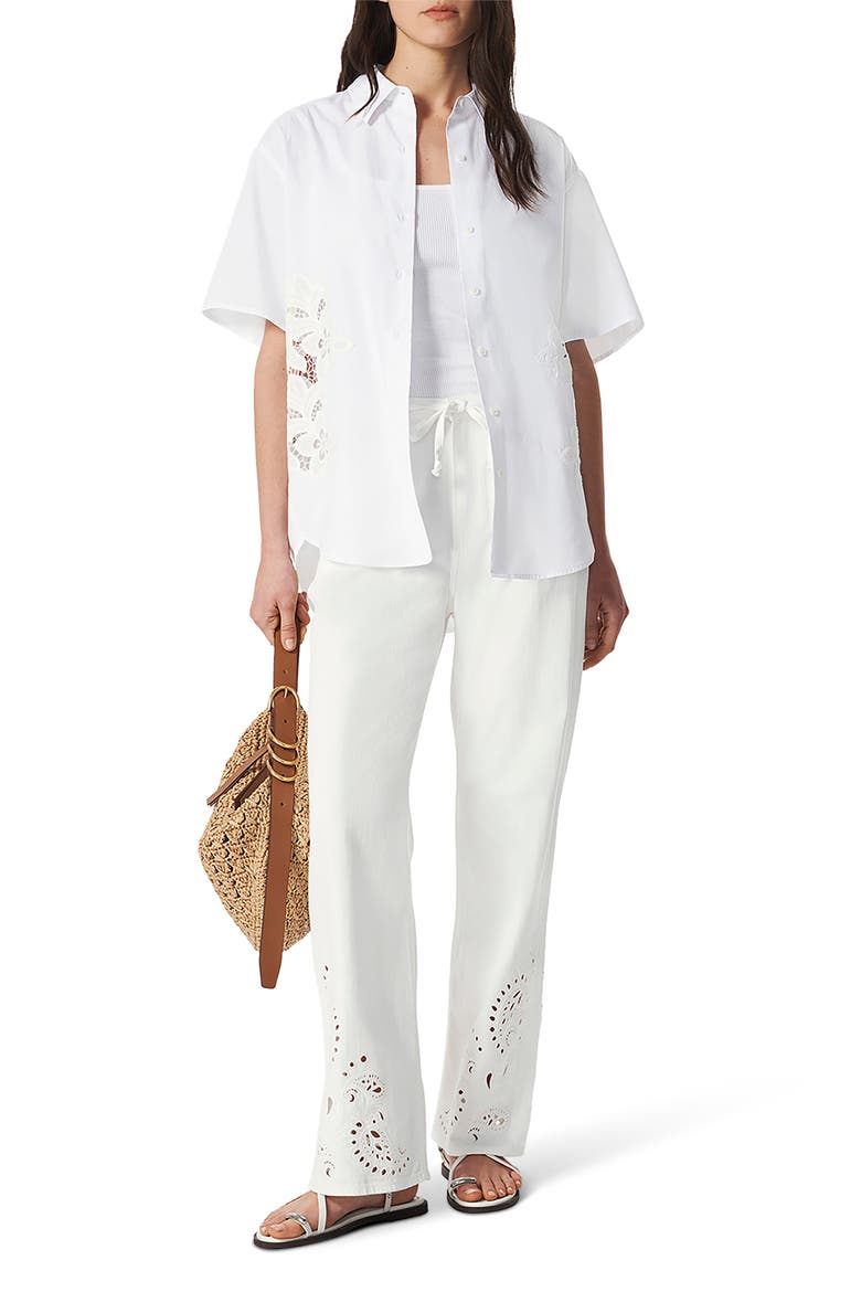 Amy Lace Short Sleeve Button-Up Shirt, Alternate, color, WHITE LACE