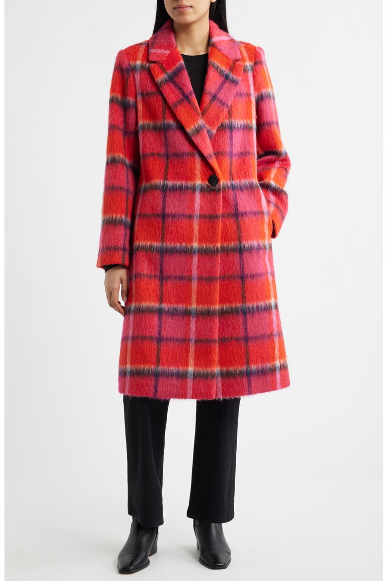 Brushed Plaid Coat, Main, color, RED PLAID