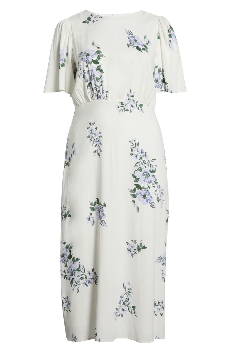 SUGARLIPS Porto Floral Smocked Midi Dress, Alternate, color, White-Blue-Multi