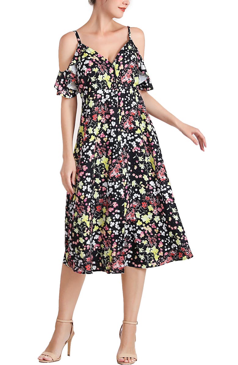 Kimi & Kai Esme Cold Shoulder Maternity Nursing Dress, Alternate, color, Multicolored