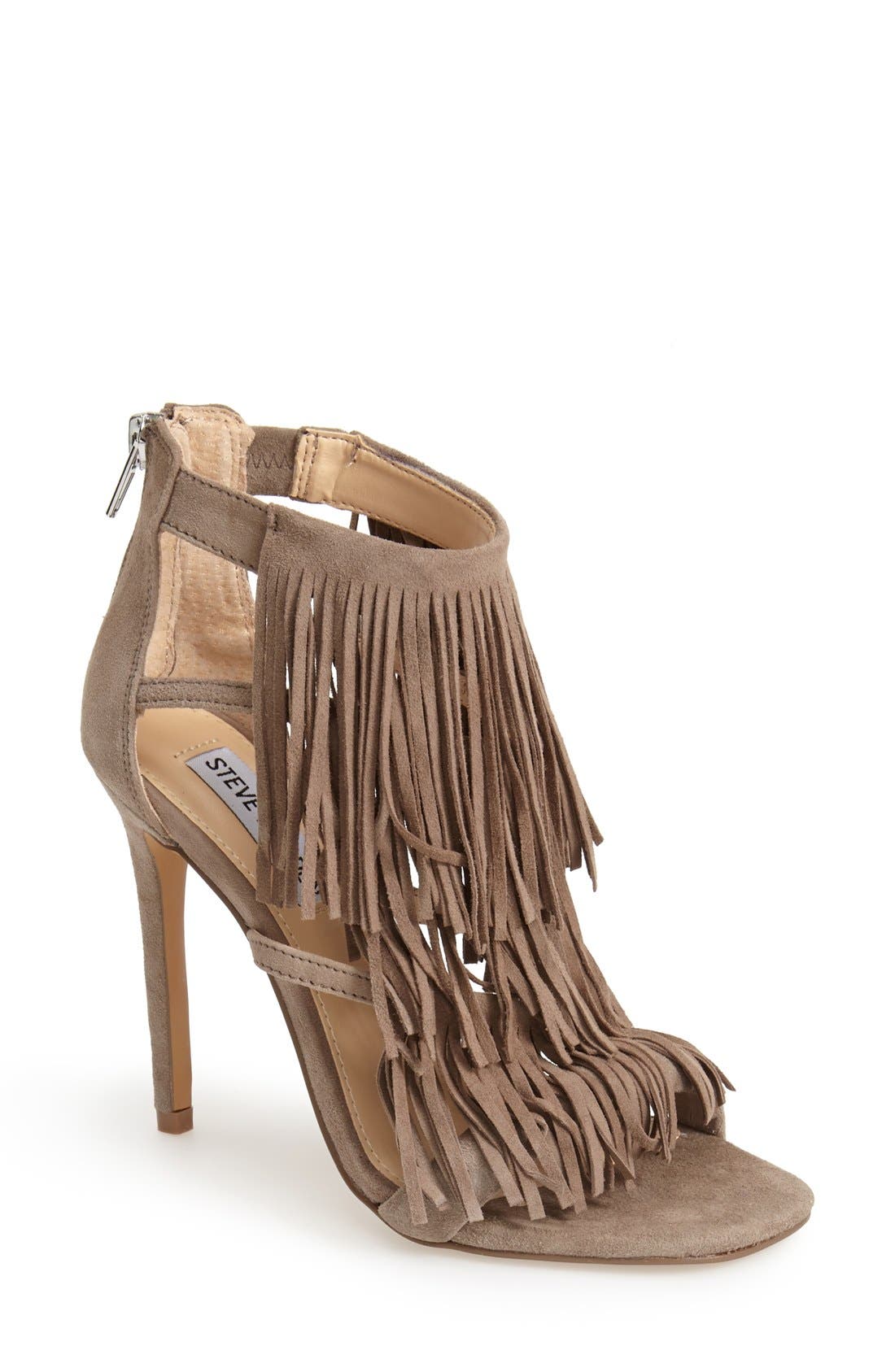'Fringly' Sandal, Main, color, TAUPE SUEDE