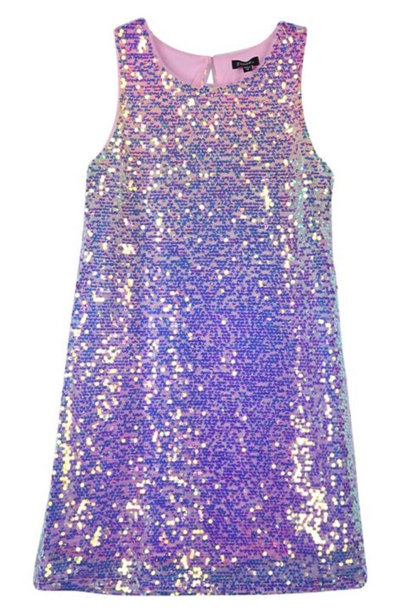Zunie Kids' Rainbow Sequin Shift Dress, Main, color,