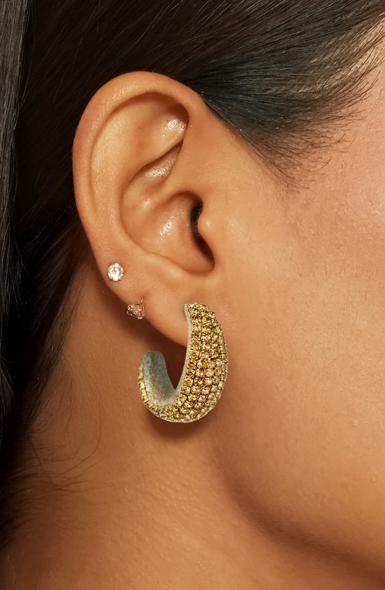 Deepa Gurnani Biles Crystal Hoop Earrings, Alternate, color, Gold