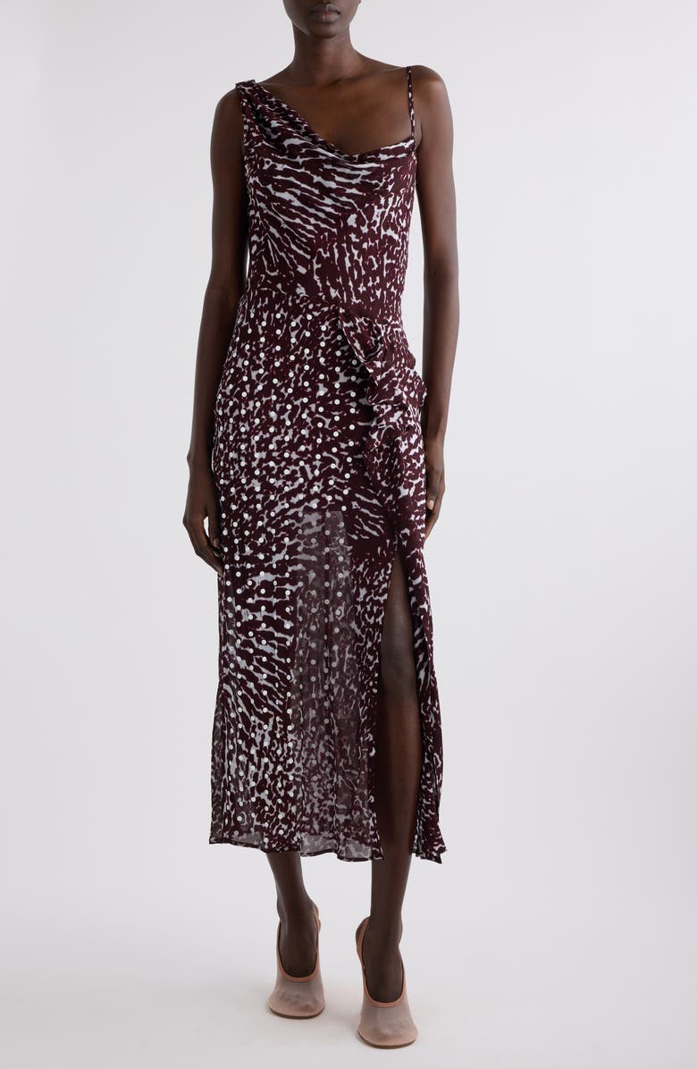 Dries Van Noten Deyon Mixed Print Midi Dress, Main, color, Burgundy
