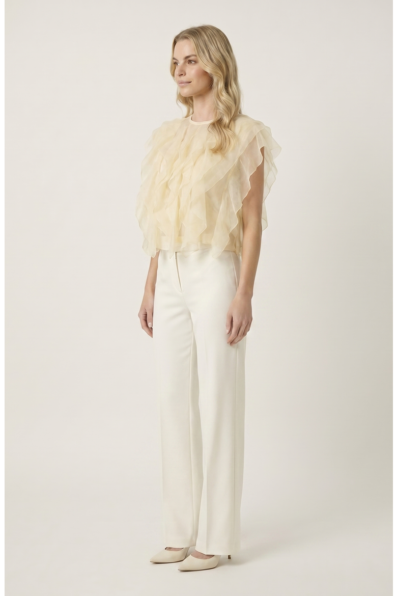Sheer Ruffled Tulle Blouse, Alternate, color, Cream