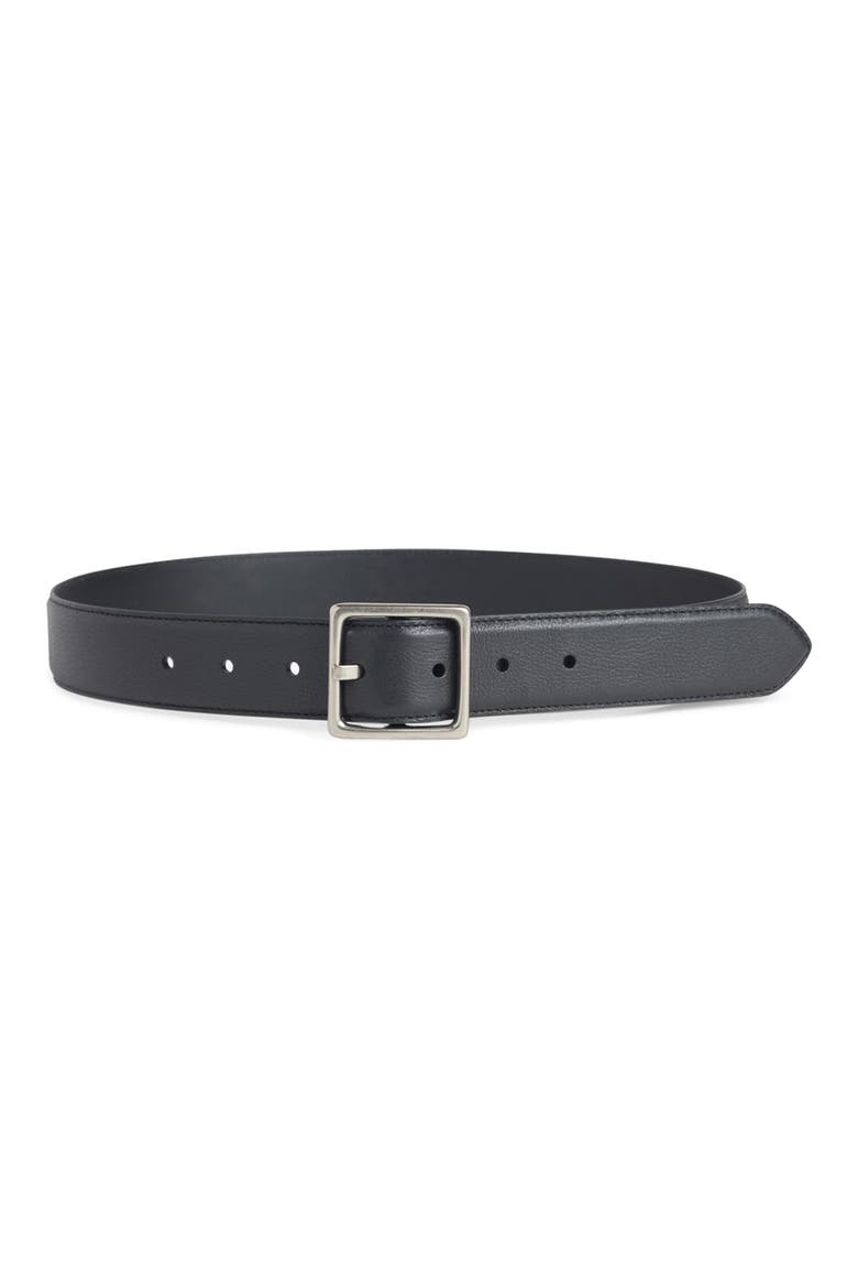 Leather Belt, Main, color, BLACK/ TUMBLED NICKEL