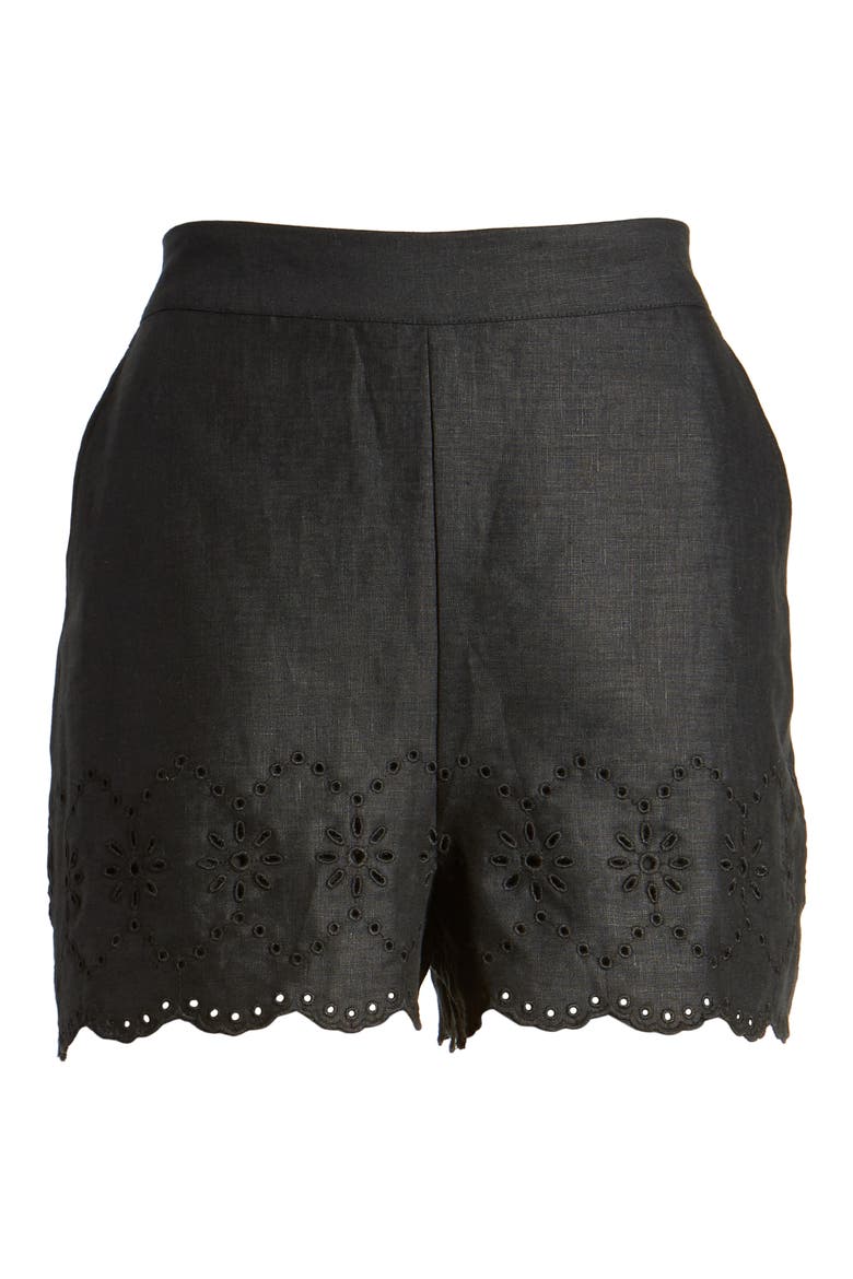 Eyelet Linen Shorts, Alternate, color, BLACK