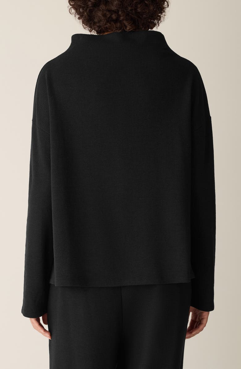 Eileen Fisher Funnel Neck Boxy Organic Cotton Blend Top, Alternate, color, Black