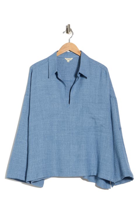 Roll Tab Sleeve Popover Top (Plus)