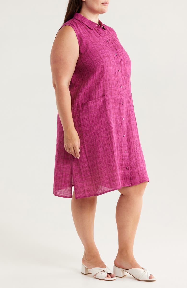 Eileen Fisher Plaid Sleeveless Organic Linen Shift Dress, Alternate, color, Sangria
