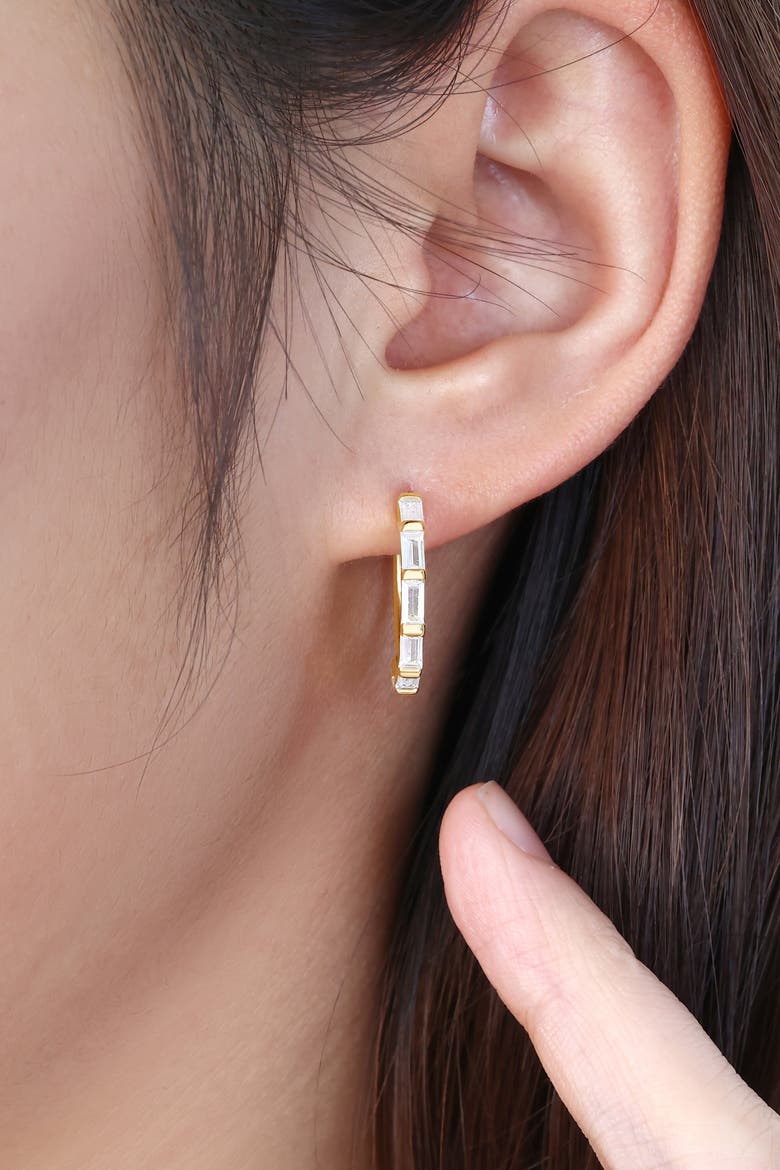Baguette Cubic Zirconia Hoop Earrings, Alternate, color, Rose Gold Over Sterling Silver