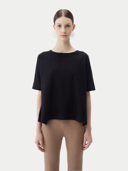 Gobi Mongolian Cashmere Box-cut Cotton Silk Cashmere Blend T-shirt In Black