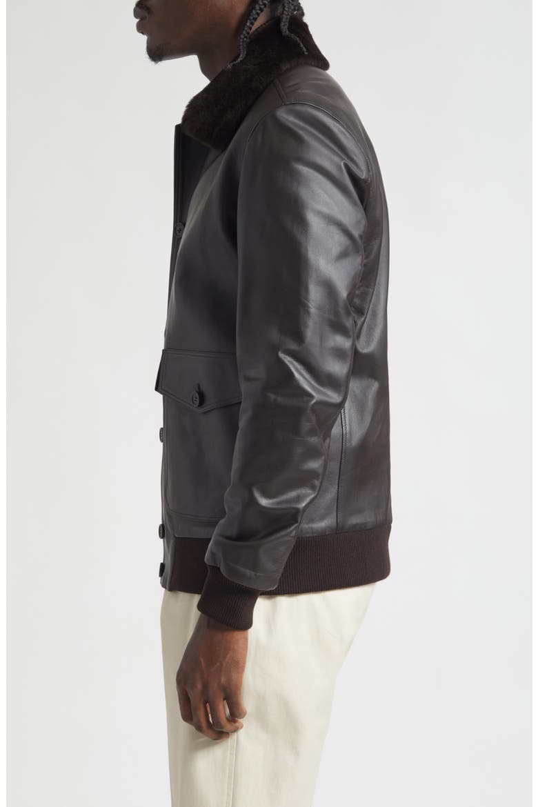 Leather Bomber Jacket with Genuine Shearling Collar, Alternate, color, MORO - DARK BROWN