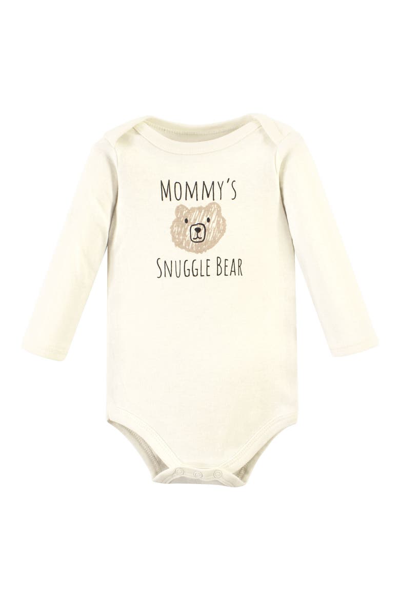 Cotton Long-Sleeve Bodysuits 5-Pack, Alternate, color, Snuggle Bear 5 Pack