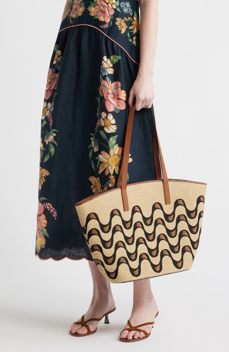 FARM Rio Large Embroidered Raffia Basket Tote, Alternate, color, Sunny Paradise Embroidery