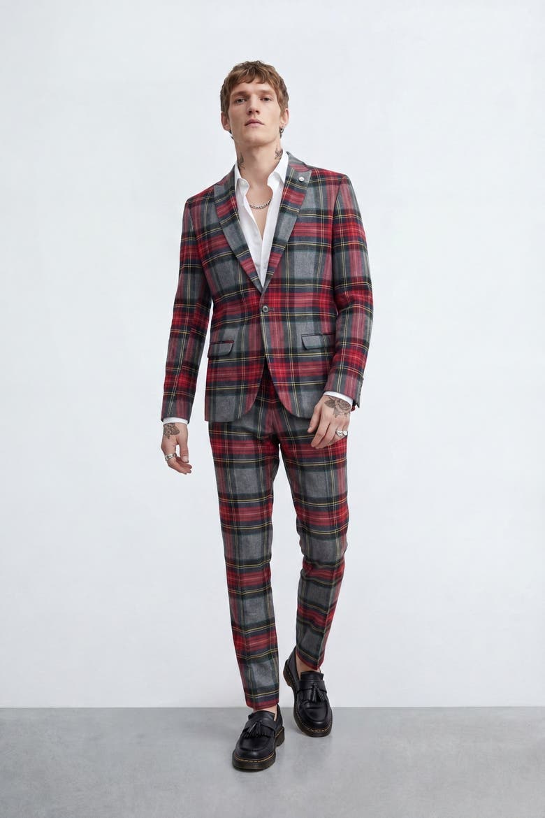 Cardosi Slim Fit Tuxedo Trousers, Alternate, color, Red Grey