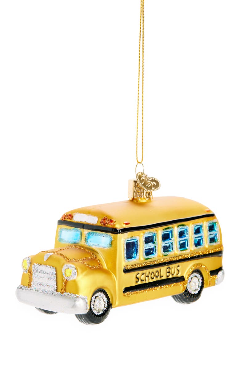 Old World Christmas School Bus Glass Ornament, Main, color, Yellow/ Black/ White