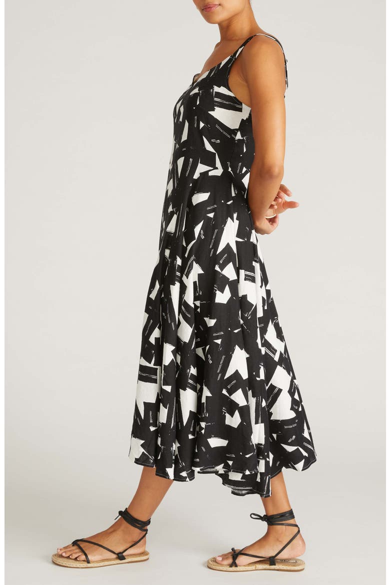Sunshower Abstract Print Linen Blend Midi Dress, Alternate, color, IPANEMA PRINT IN BLACK