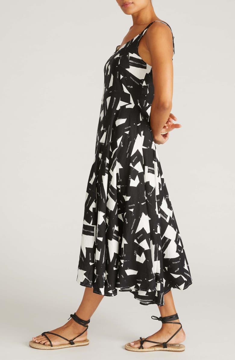 Universal Standard Sunshower Abstract Print Linen Blend Midi Dress, Alternate, color, Ipanema Print In Black