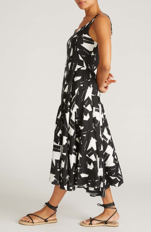 Universal Standard Sunshower Abstract Print Linen Blend Midi Dress In Black
