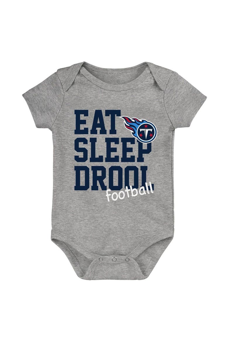 Newborn & Infant Navy/Light Blue/Heather Gray Tennessee Titans Three-Pack Eat, Sleep & Drool Retro Bodysuit Set, Alternate, color, Navy