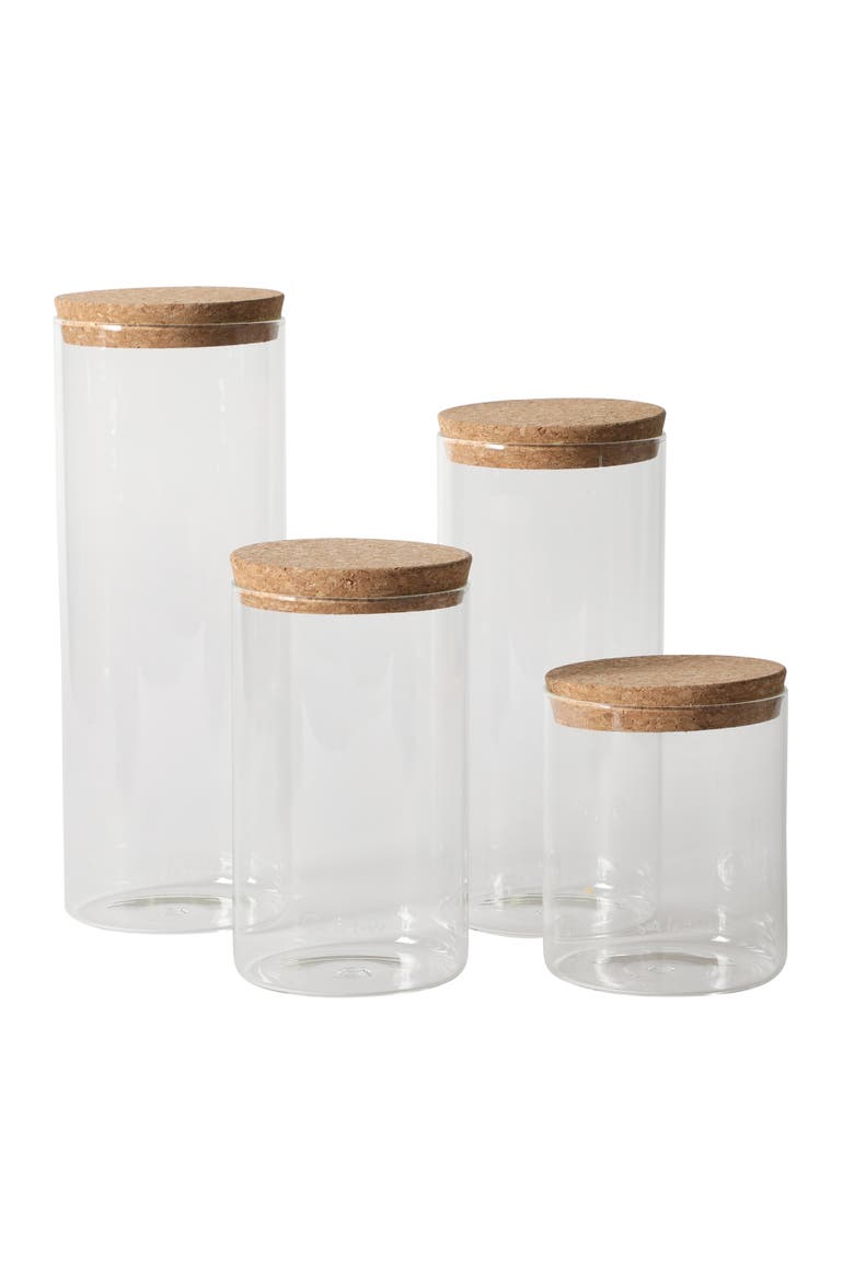 Rue Lumiere 4-Piece Handmade Glass Canister Set with Airtight Cork Lids, Alternate, color, Cear