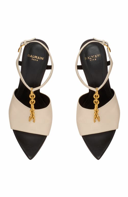 Balmain Sync Leather Sandals With Heel In Sand