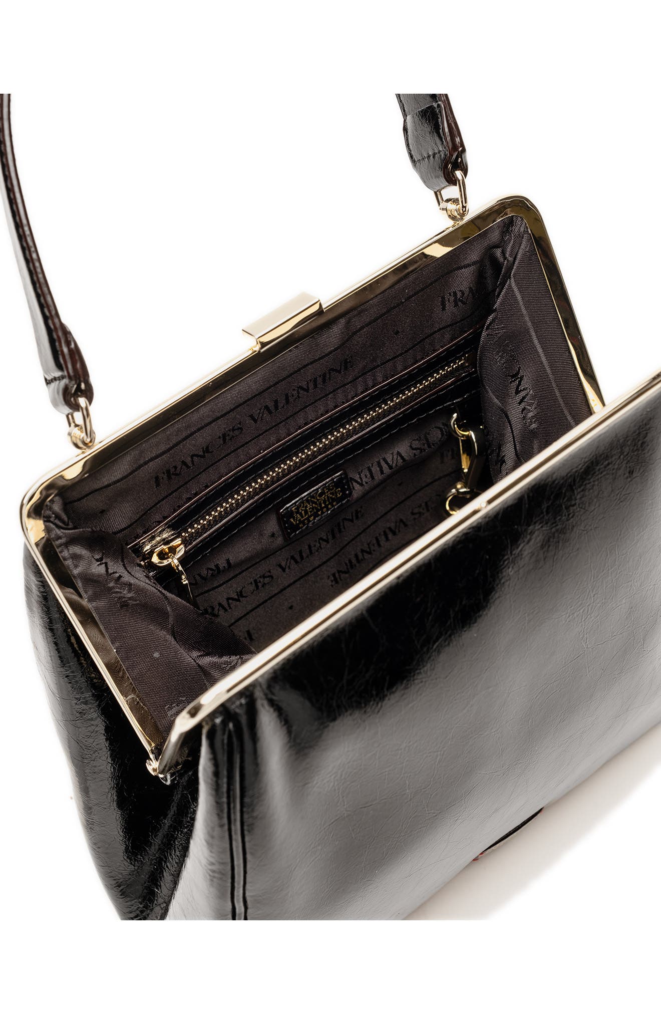 Frances Valentine Katherine Frame Leather Handbag, Alternate, color, Black